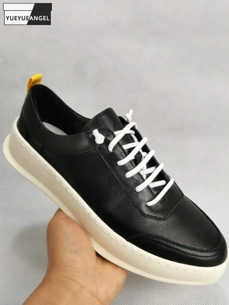 Casual Shoes Mens äkta läderplattform snör upp hiphop tjock botten designer sneakers street mode storlek 37-45