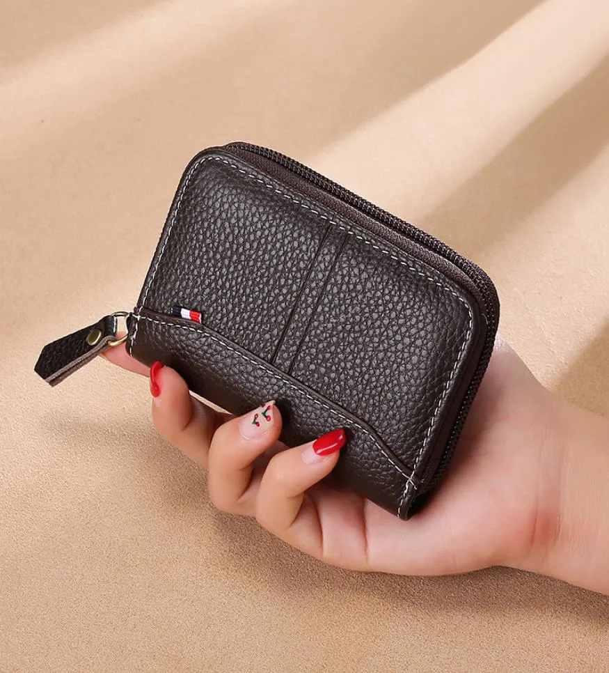 Cow Leather Business Card Holder MenWomen Zipper BlackRedCoffee Credit Card Wallet 2019 Retro BankIDCredit Card Holder 1PCS O6348365