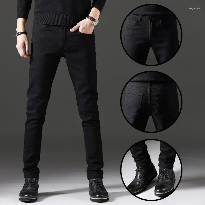 Jeans maschile primavera e autunno versione coreana slim fit pura cotone nera elastico gamba piccola dritta per uomini