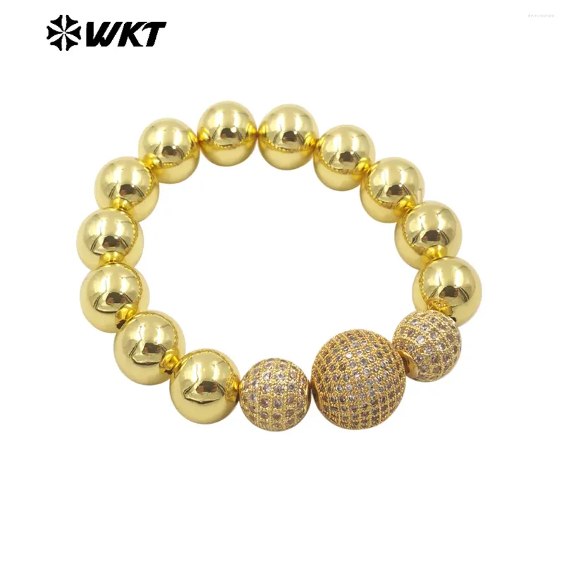 Bedelarmbanden wt-jf346 groothandel verbazingwekkende stretch round ball kralen armband in 18k echte goud vergulde weerstand van tartenbare 10 stks