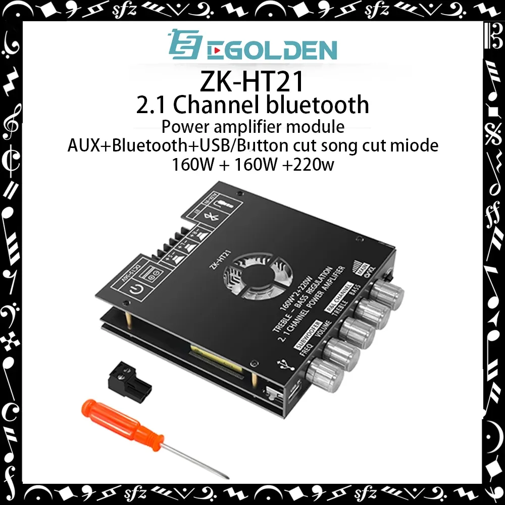Amplifier EGOLDEN ZKHT21 Bluetooth Digital Power Amplifier Module 2.1 Channel TDA7498E, High Pitch, Low Pitch,