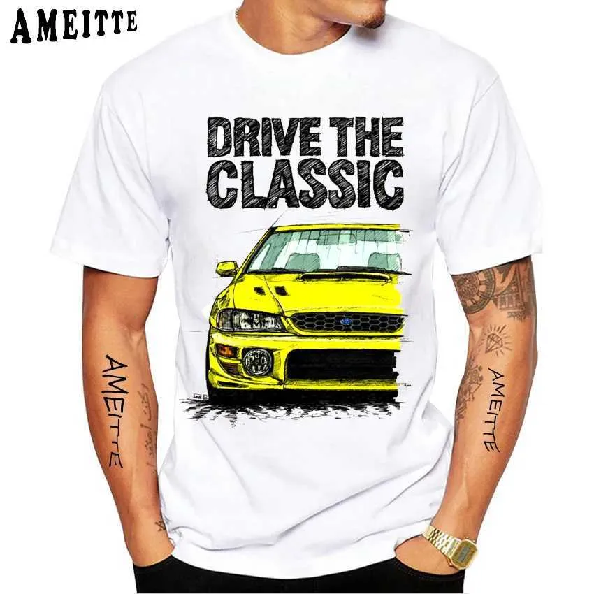 Herrt-shirts driver den klassiska subie impreza wrx sti biltryck t-shirt nya sommarmän kort slve harajuku jdm vit casual pojke ts tshirts t240425