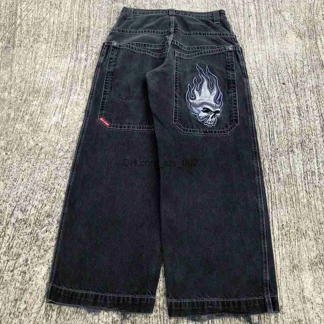 ストリートウェア原宿レトロ刺繍デニムパンツ：ヒップホップスタイルの