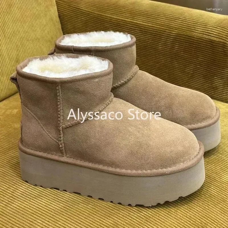 Boots 2024 Fashion Flat женский короткий ретро густые теплые снежные зимние отдыха на открытом воздухе ежедневная платформа обнаженная