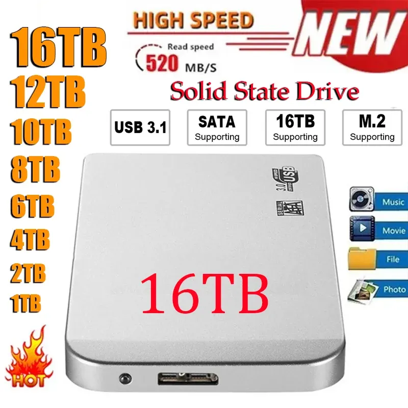 Kutular Orijinal SSD 1 TB Harici Sabit Sürücü 2 TB Yüksek Kapasiteli Katı Hal Sürücüsü Sabit Disk Kütle Depolama Aygıtı Dizüstü bilgisayar/dizüstü bilgisayar/Telefon