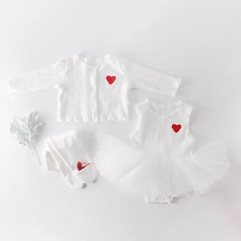 One-Pieces 02Yrs Brand Baby Girl Clothes 2020 Spring Infant Multilayer Screen Vest Skirt + Love Embroidered Jacket Girl Baby Gift