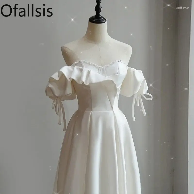 Платья для вечеринок Ofallsis французский стиль атласное легкое свадебное платье 2024 Лето одно плечо. Вышающее путешествие пографии высокое качество