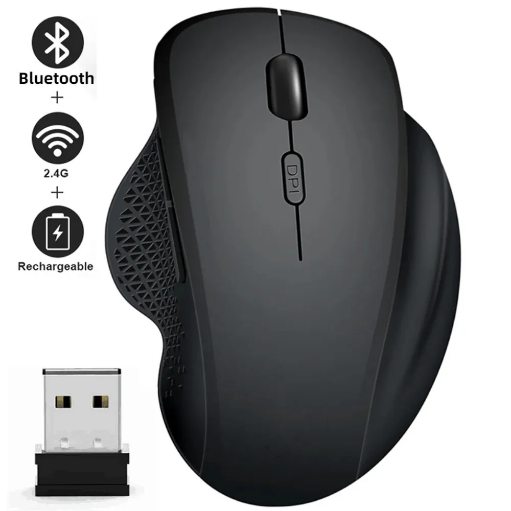 Wireless Bluetooth Mouse Computer Gamer 6 knappar Ergonomisk laddningsbar Mause Gaming Dual Mode Möss för PC 240419