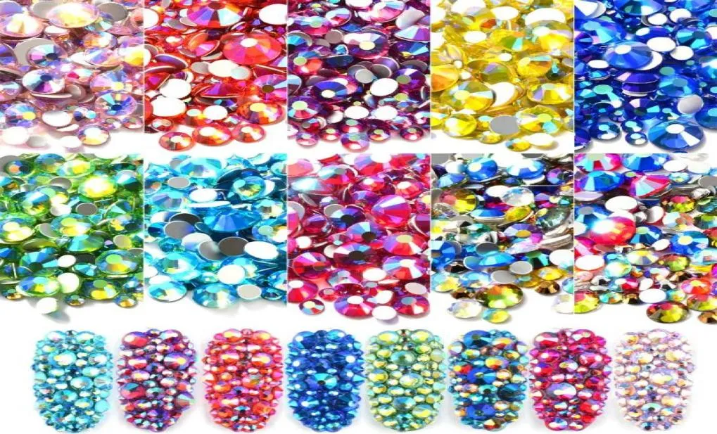 Blandad storlek AB Colorful Crystal Nail Art Rhinestones Non Fix Flatback Glass Stones 3D Glitter Dekorationer ädelstenar för DIY -naglar3242114