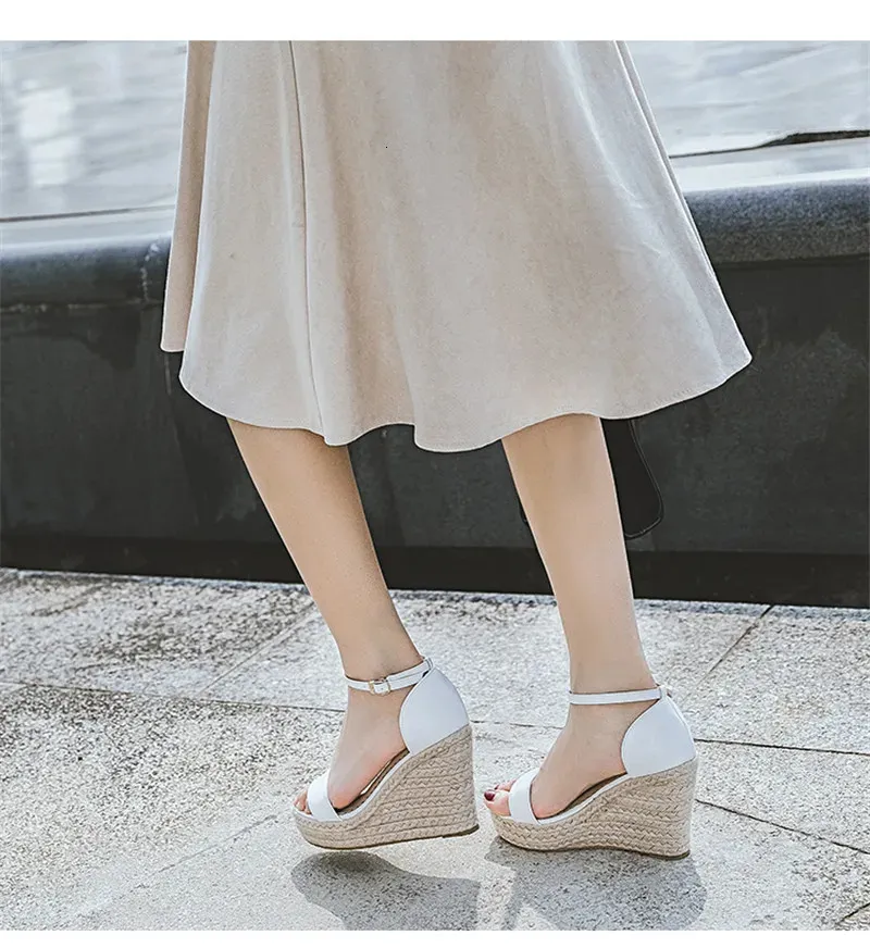 Big Size 34-44 Bohemian Wedges Women Sandals Buckle Strap High Platform Espadrilles Lady Shoes Peep Toe White Pu High Heel Pumps (19)