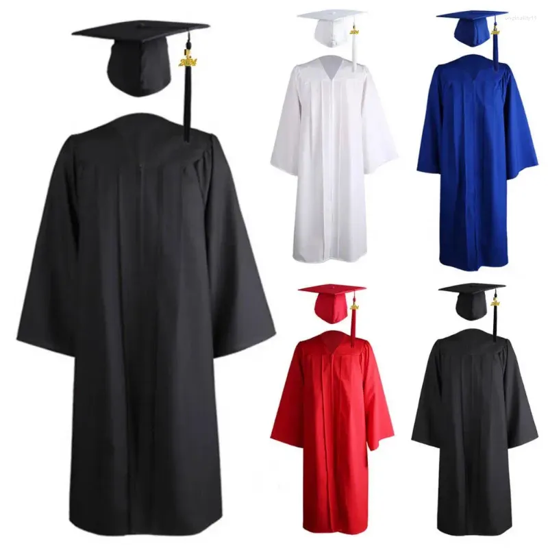 Set di abbigliamento abito accademico con cappello di colore solido 2024 uomini donne studenti di laurea costume a secco per abiti da scuola a secco