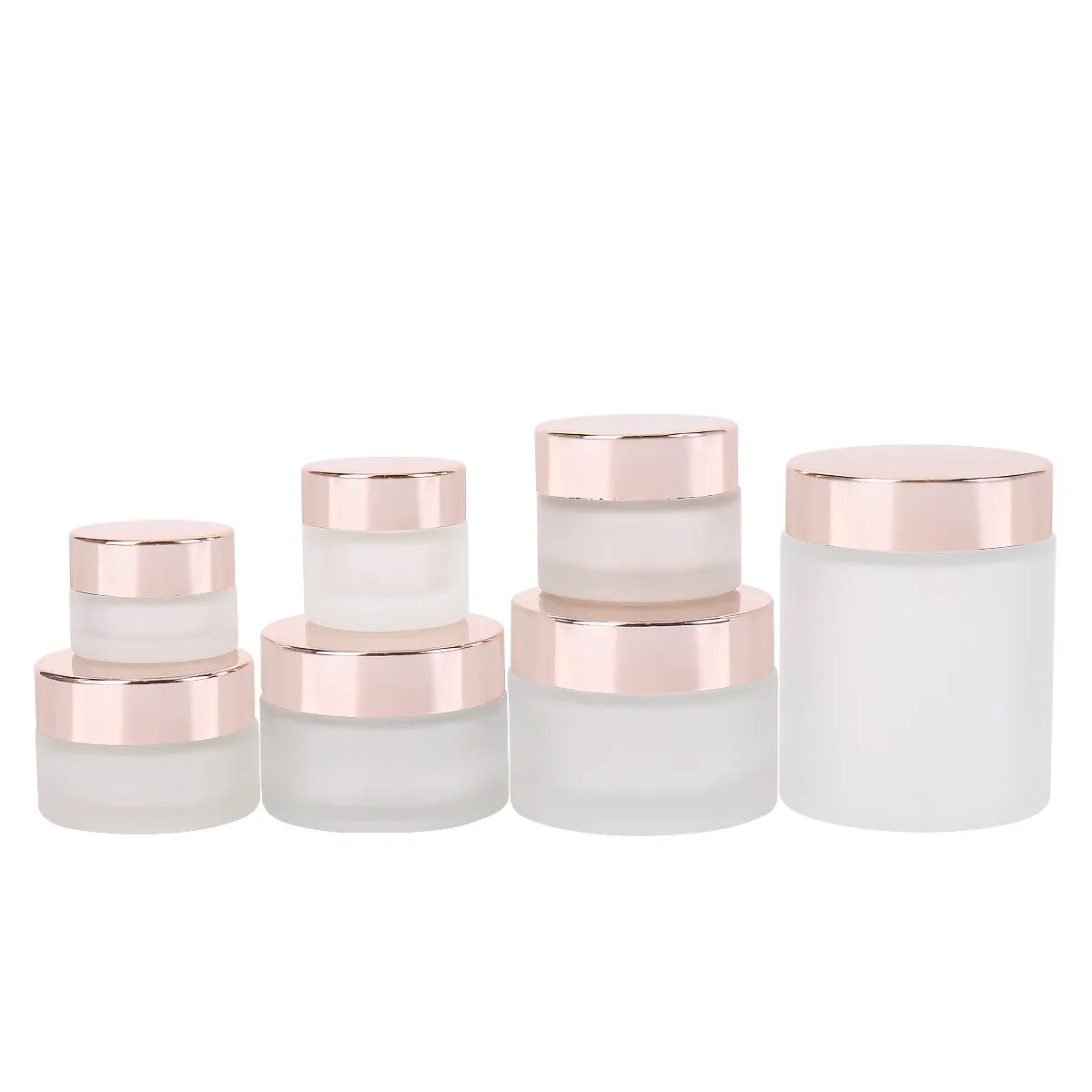 Bottles 6pcs/12pcs 5g 10g 15g 20g 30g 50g 100g Frosted Glass Cream Makeup Face Bottles Cosmetic Packing Container with RoseGold Lid