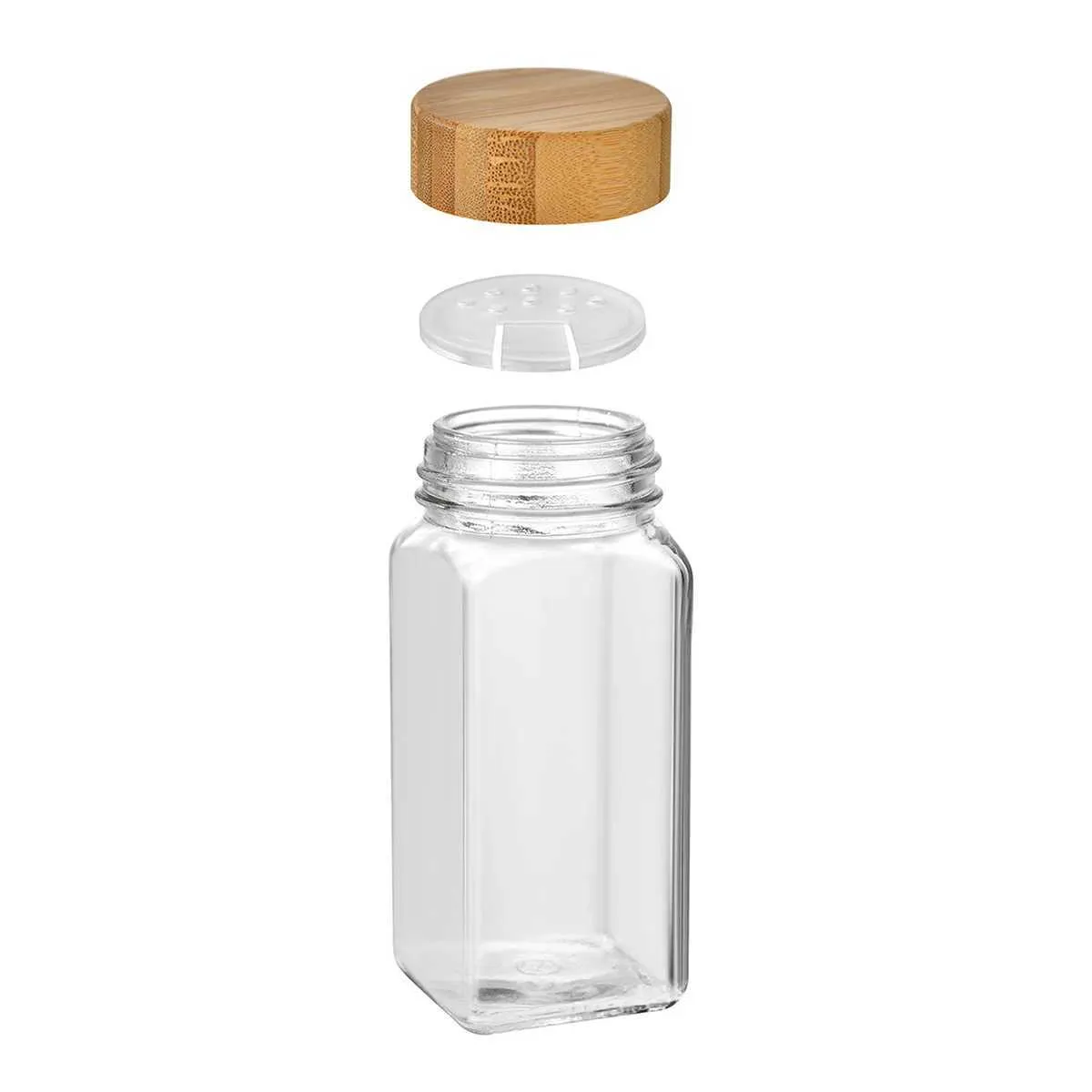 Épargnes de rangement Savers de nourriture Leeseph en verre épice Jar 4 oz bouteille carrée avec bambou et couvercle en bois vibrant utilisé pour les tiroirs de racks armoires H240425