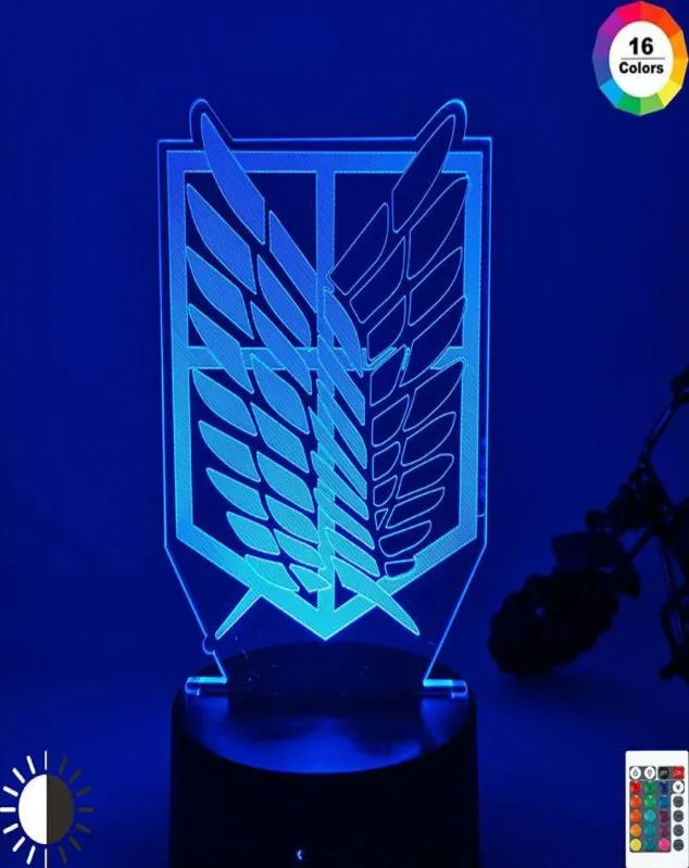 Nattljus 3D Illusion LED Light Wings Of Liberty 7 Färger Byt nattljus för barn Rumdekortabell Lamp Attack på Titan GI3511282
