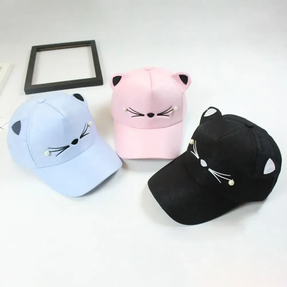 Softball Fashion Casual Cat Ear Hat Cartoon Baseball Cap With Pearl Cotton Hat Adults&Kids Sun Cap Outdoor Peak Cap Party Cosplay Hat