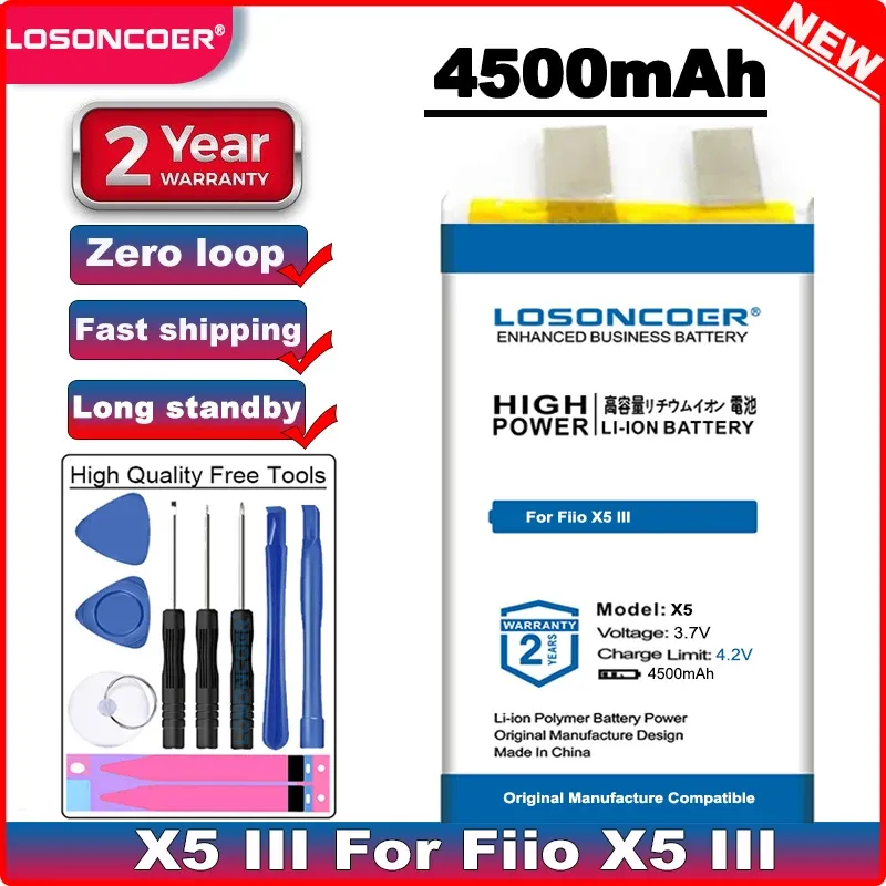 Acessórios Losoncoer Bateria de boa qualidade x5 III 4500mAh Bateria para FIIO X5 III Gen 3 Baterias de jogador