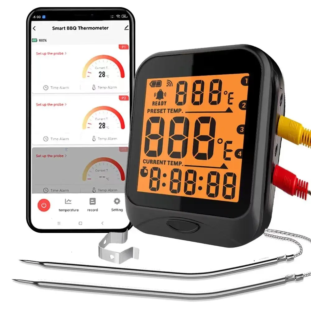 Tuya Digital Bluetooth Smart BBQ Thermometer LCD -Bildschirm Küche Kochen Fleisch Thermometer Wassermilchöltemperaturmesser 240423