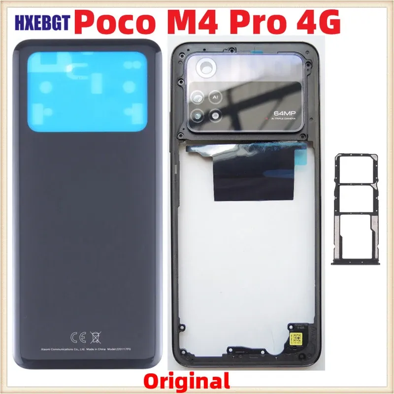 Frames Original Nouveau pour Xiaomi Poco M4 Pro 4G COUVERTURE D'ACCORD + LCD Frame avant + bouton de volume + lentille en verre de la caméra + Pièces du plateau SIM