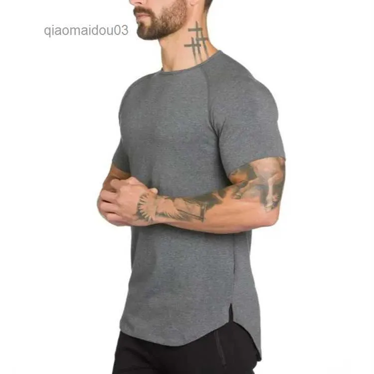 Camisetas masculinas Brand Gym Clothing Camiseta de fitness Men Fashion estende Hip Hop Summer Summer Manga curta Camiseta de algodão Muscle Tshirt Manl2404