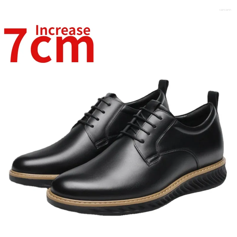 Casual Shoes Invisible höjning för män ökar 7 cm äkta läder tjocka sula affärer oxford hisssko ökar