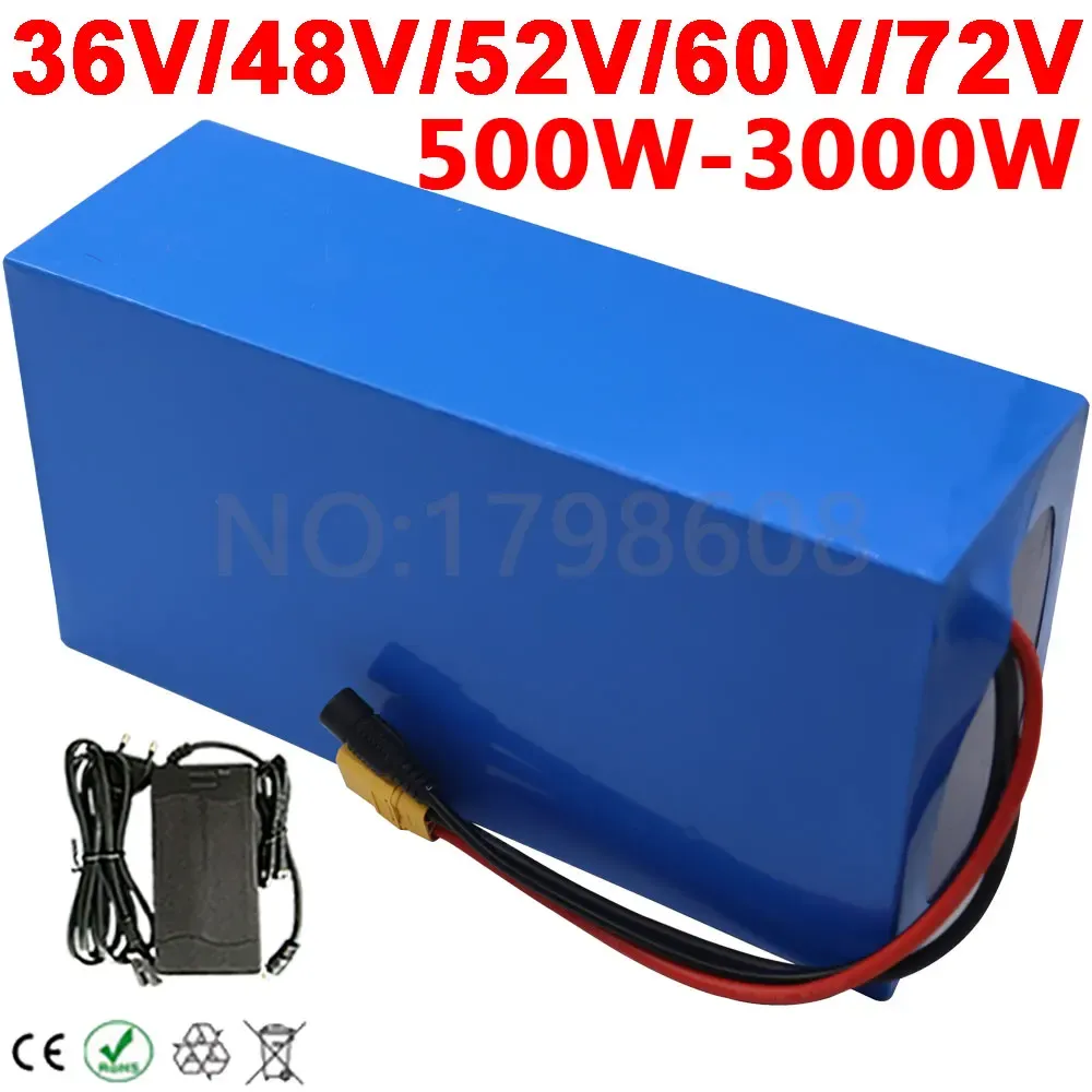 Skor 48V 20AH 25AH 30AH EBIKE LITIUM 18650 Batteripaket 60V 72V 20AH Electric Bicycle Escooter Batterie 500W 1000W 1500W 2000W 3000W