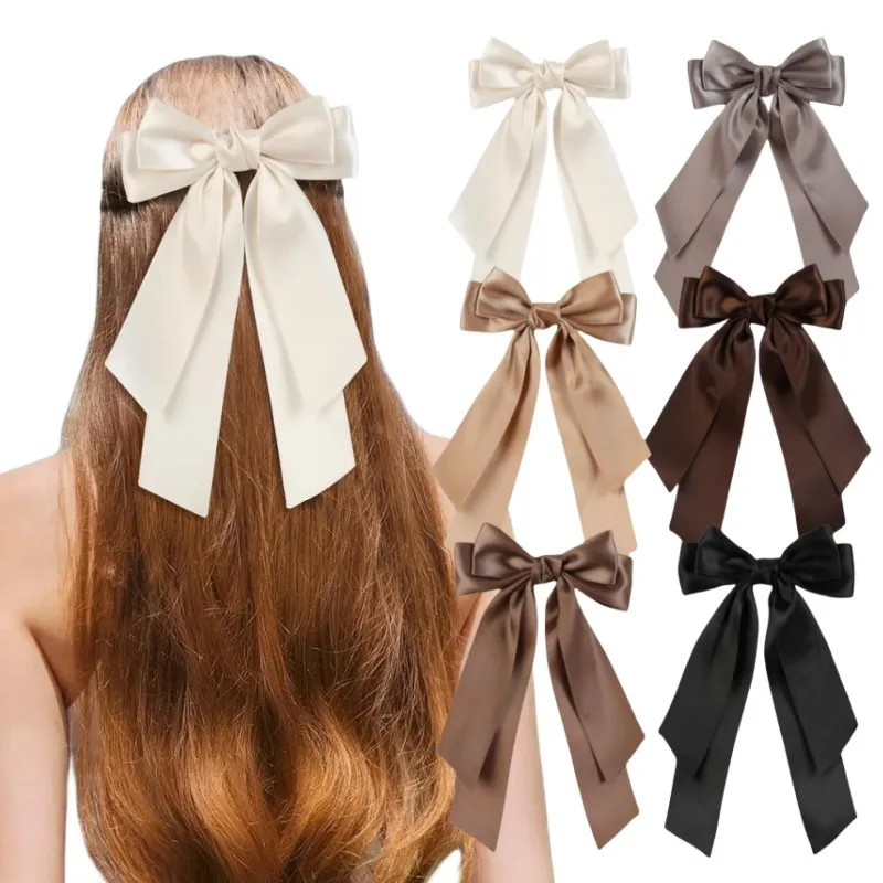 Fashion Girls satin Bows hairpins INS kids double Bow long ribbon hair clip boutique children princess barrettes accessories Z7872