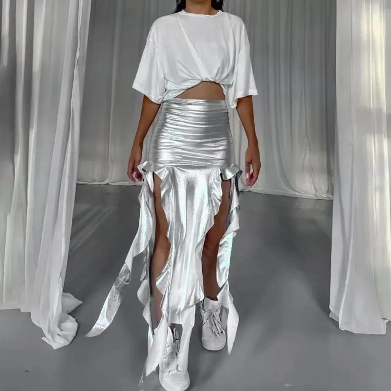 Spódnice plisowane biodra elegancka maxi wysokiej talii z marszczącym wykończeniem asymetrycznym projektem rybackim seksowne kobiety na imprezy