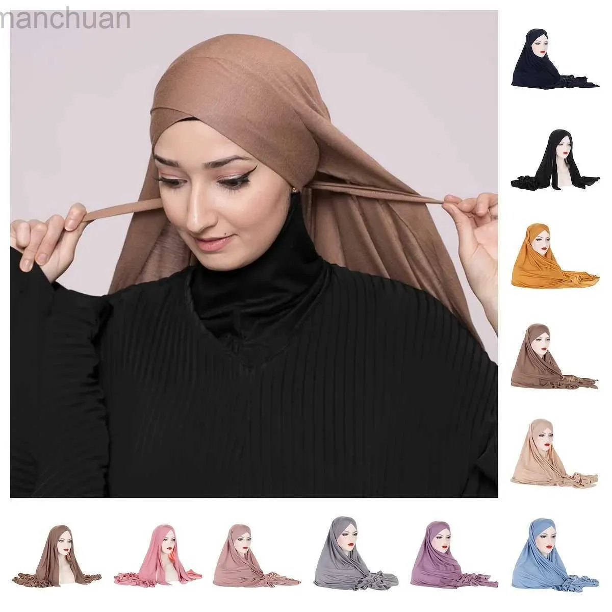 Hijabs Retro Solid Color Hijab Simple Single Layer Cross Scarf Stylish Outdoor Sunscreen Stretchy Head Wrap d240425