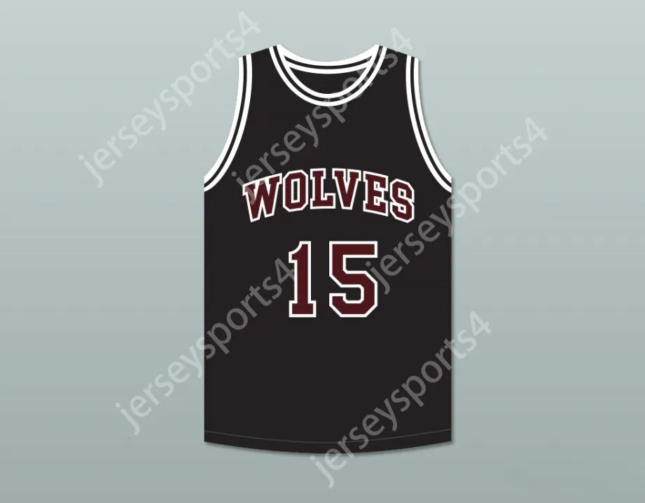 Niestandardowy numer menu młodzież/dzieci Anthony Keller 15 Wolves High School Black Basketball Jersey Top zszyte s-6xl