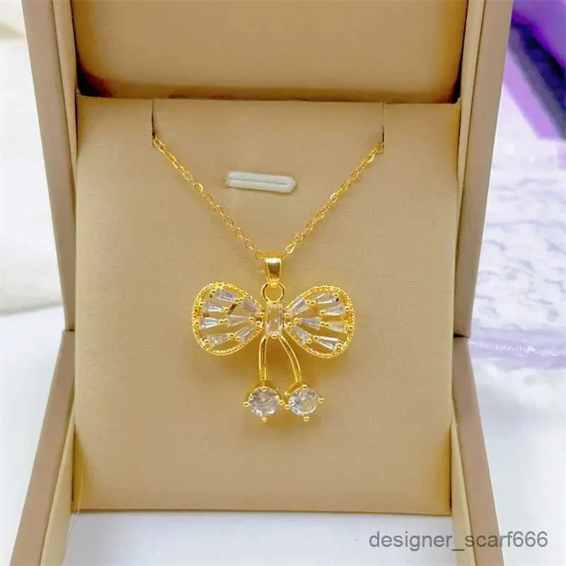 Collane con ciondolo Moda Ciondolo Cavo Nodo Fiocco Collana Classico Personalità Bianco Romantico Ciliegia Acciaio Inossidabile_voghion.com