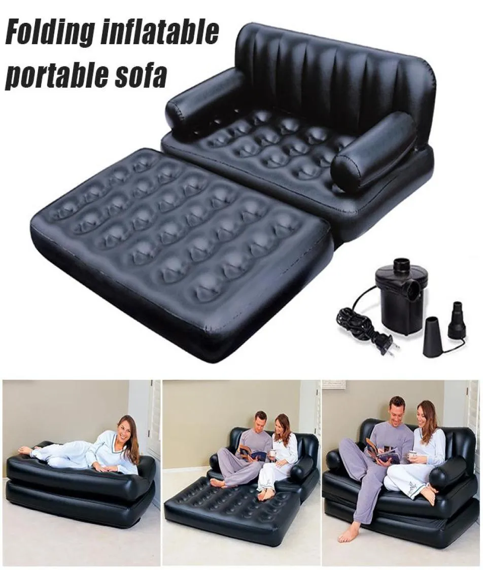 Stuhlabdeckungen Air Sofa Bett 5 in 1 aufblasbare Couch Langlebig bequem Multi -funktional für Wohnzimmer Schlafzimmer2417575
