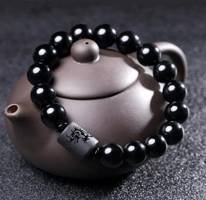 Nowa Crystal Black Obsidian Bead Dragon Phoenix Strand Bransoletka dla mężczyzn Kobiety Pary Miłośnicy Buddha Lucky Amulet Jewelry5871059