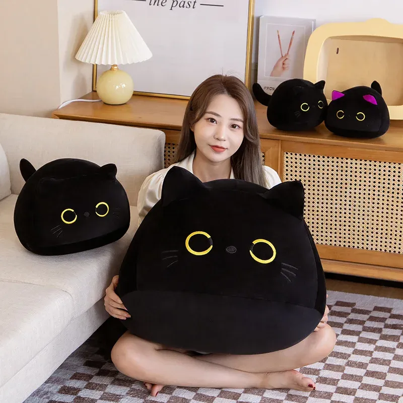 Speelgoed 9cm70 cm kawaii groot formaat pluche kattenkussen ronde zwart kat bed kussen slaapspeelgoed gevulde zachte dieren poppen kinderen verjaardagscadeau