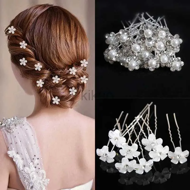 Bruiloft haar sieraden 10 stks mode bruids bruids parel bloem helder kristal strass haarpennen clips bruidsmeisje haarmede haarkleding sieraden haaraccessoires d240425