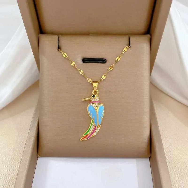 Collane in acciaio smaltato Kivid Collana con uccelli Ciondolo Catene lunghe Girocollo Smalto di moda Gioielli animali per donne Regalo ragazza_voghion.com
