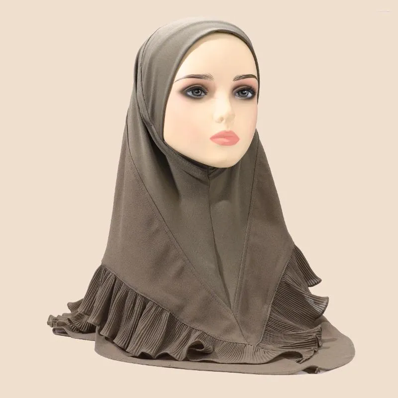 Abbigliamento etnico Donne musulmane Hijab Ruffles Amira One Piece Preghiera Pesta Turbana Turban Islamic Pull on Ready Made to Wear Hat Pray Hijabs Khimar