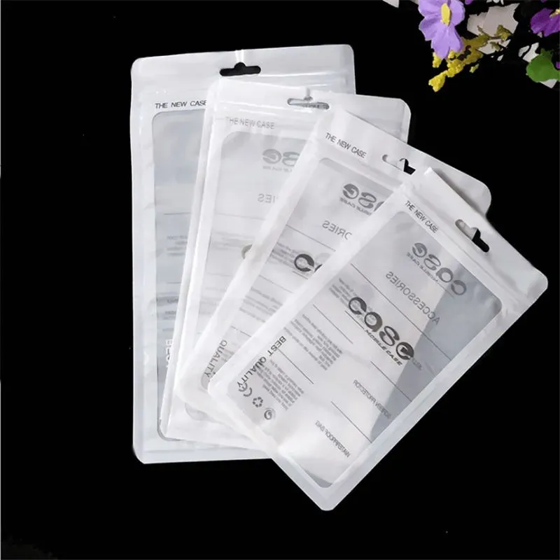 Packages de boîtiers de téléphone portable sacs Zipper Retail Zip Lock Pouche pour 4.0 '' à 6,7 '' iPhone 11 Pro Samsung Mobile Hang Hole Socches LL