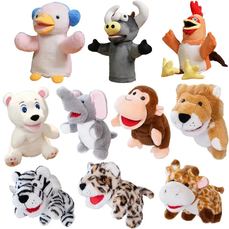 Cute Animal Hand Puppets Soft Stuffed Hand Puppet Black Cow//Rooster Plush Toy Kids Roleplay Toy Party Supplies 240417