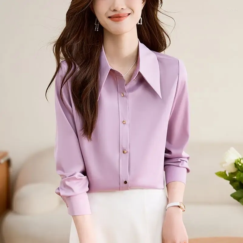 Kvinnors blusar Spring Autumn Business Casual Interior Lapping Ladies Solid Color Clothing Tops Office Lady Shirts Fashion