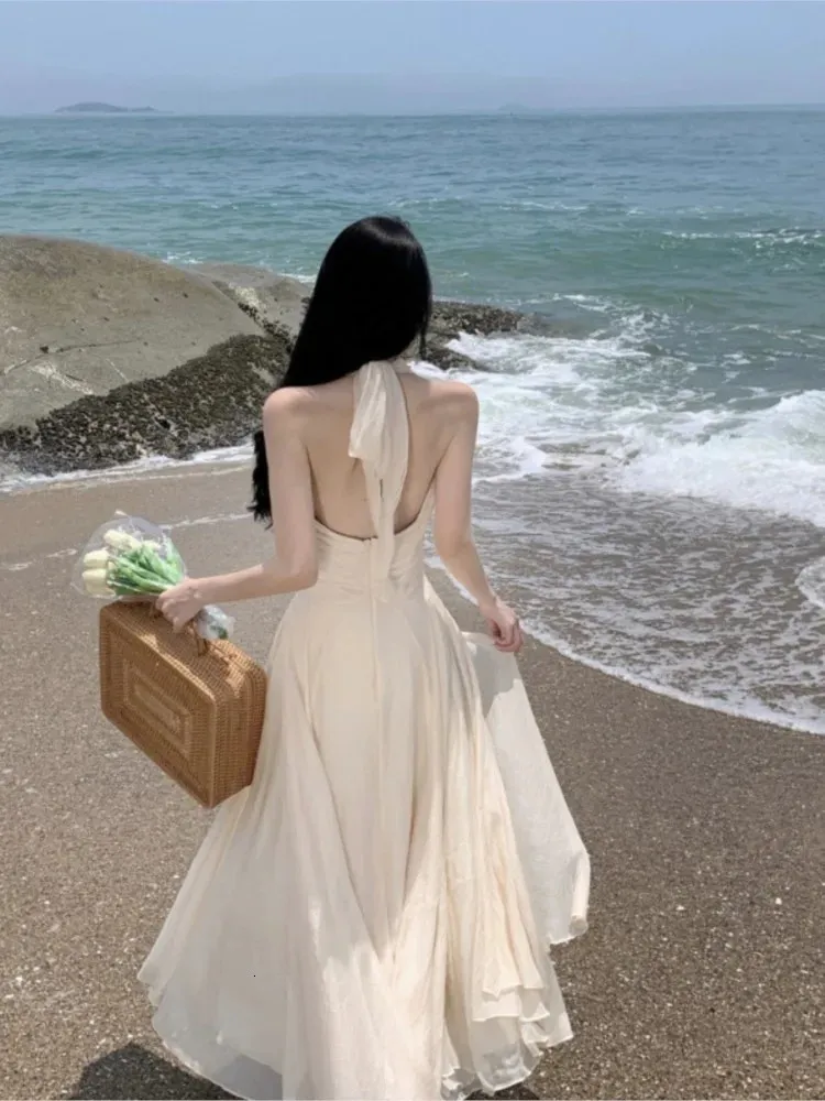 White Sleeveless Summer Dress Knee-Length Polyester V-Neck Empire Waist  A-Line Vintage Style from Dhgate Basic & Casual Dresses - price 67.74