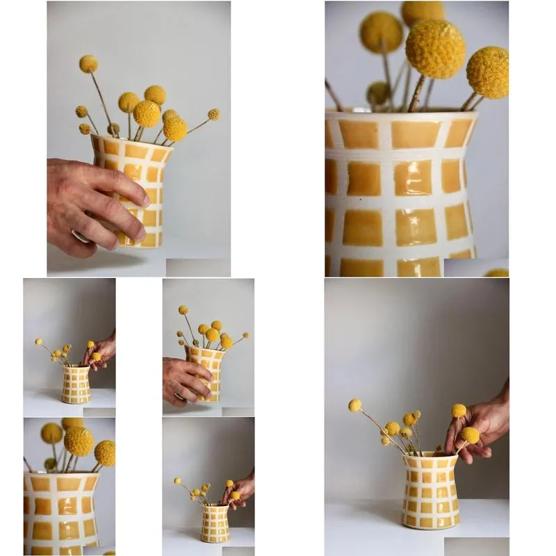 Wazony żółty wazon retro nowoczesna ceramiczna kropla dostawa domowa dekoracje ogrodowe otewi