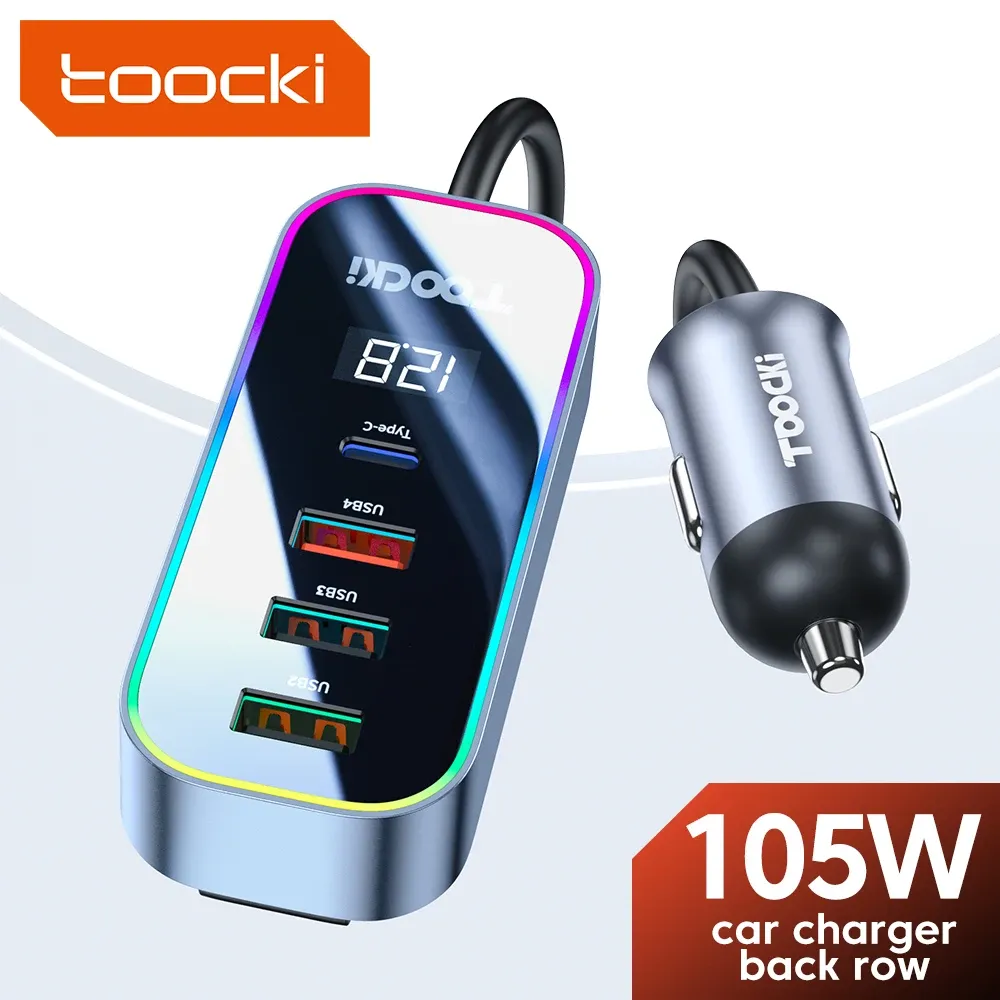 Chargers Toocki 105W Car Charger USB Type C Quick Charger PD 3.0 QC 3.0 USB A Port Digital Display Car Charger for iPhone Xiaomi Charger