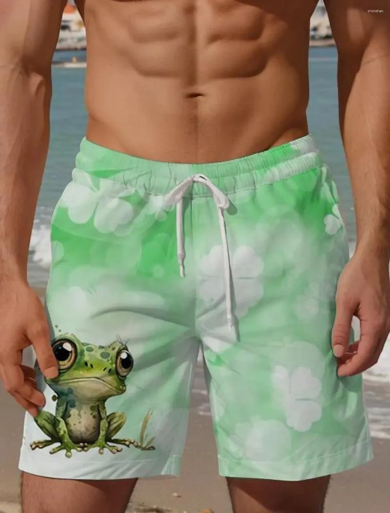 Short masculin fashion grenouille tropicale 3d Panneau imprimé Hawaiian Swim Trunks cordon de natation confort
