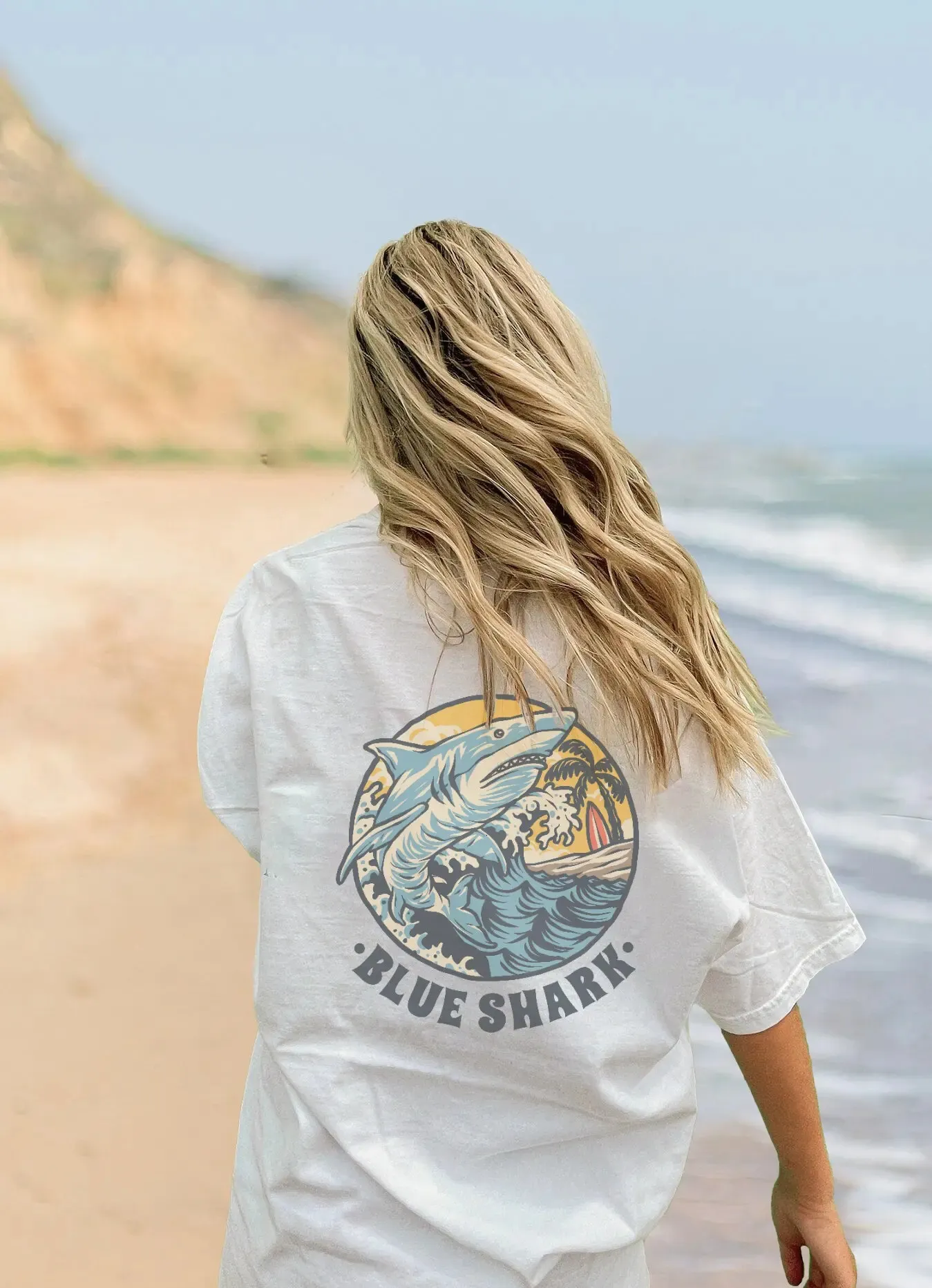 Blue Shark in the Sea Print T-shirt Feme Feme Fashion Clothes Street Breatch Souffle à manches courtes Tshirt décontracté 240424