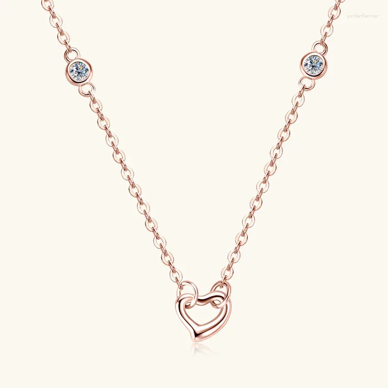 Hangers na unieke mode -sieraden 925 zilveren moissanite hart kettingen voor vrouwen verloving bruiloft roze goud vergulde choker