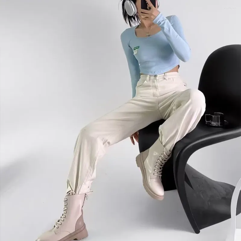 Dżinsy damskie 2024 moda swobodny szczupły, prosty dżins retro elastyczne suwakowe kostki