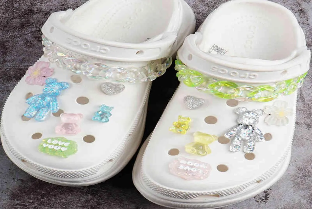 Scarichi di orso glitter trasparente designer di scarpe a colori fai -da -te decarazione per le ragazze di jibbits per bambini gifts8079527