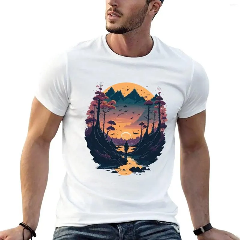 Männer Polos Sonnenuntergang im Hills T-Shirt Tierdruck Hemd für Jungen Vintage Kleidung Kurzarm Herren Grafische T-Shirts groß und groß