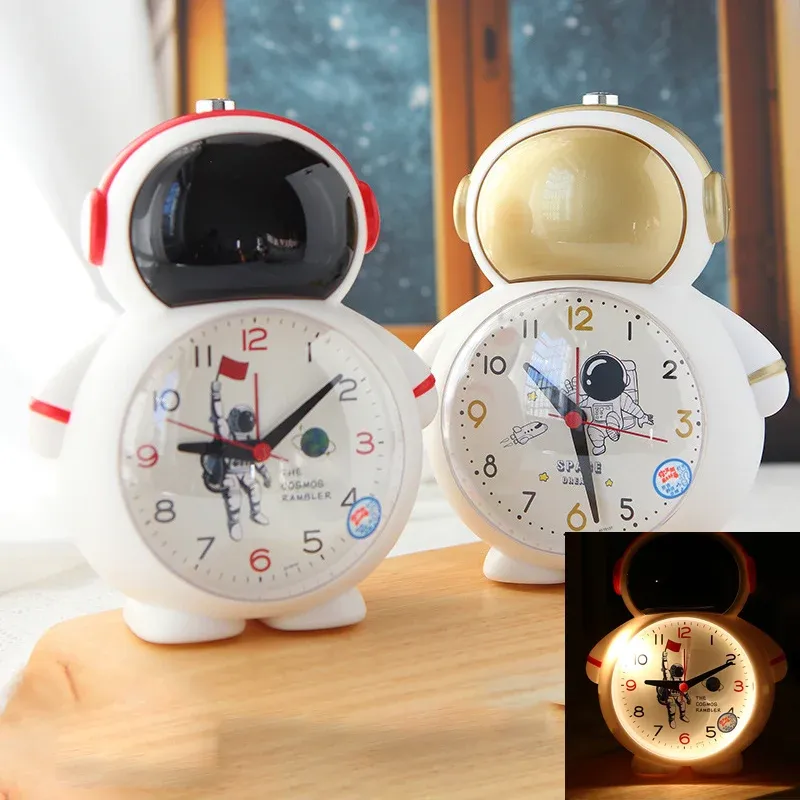 Clocks Astronaut Creative Children's Glowing Alarm Clock Cartoon Astronaut Desk Clock Timing Function Children Cute Sweep Seconds Clock