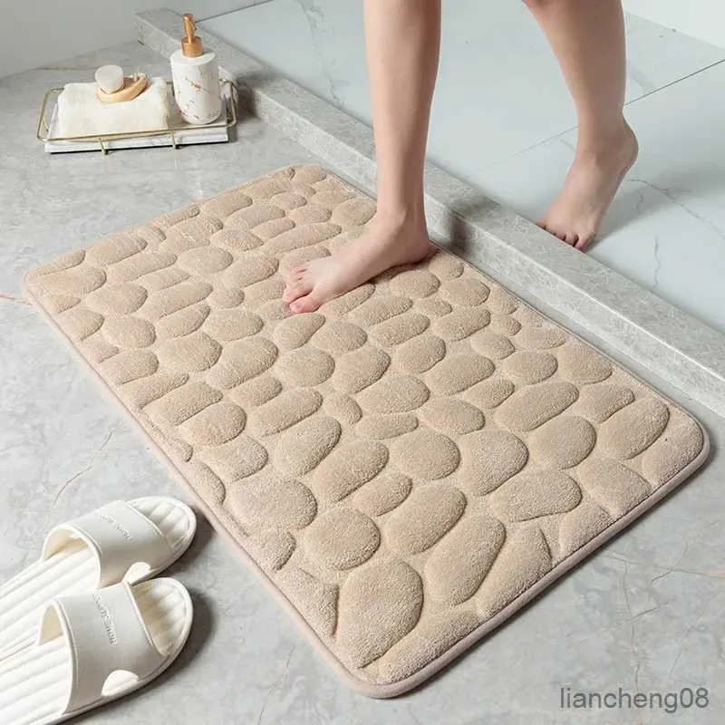 Bath Mats Hot Cobblestone Embossed Bath Mat Household Living Room Rug 3D Memory Foam Bathroom Mat Non-slip Absorbent Bathroom Accessories